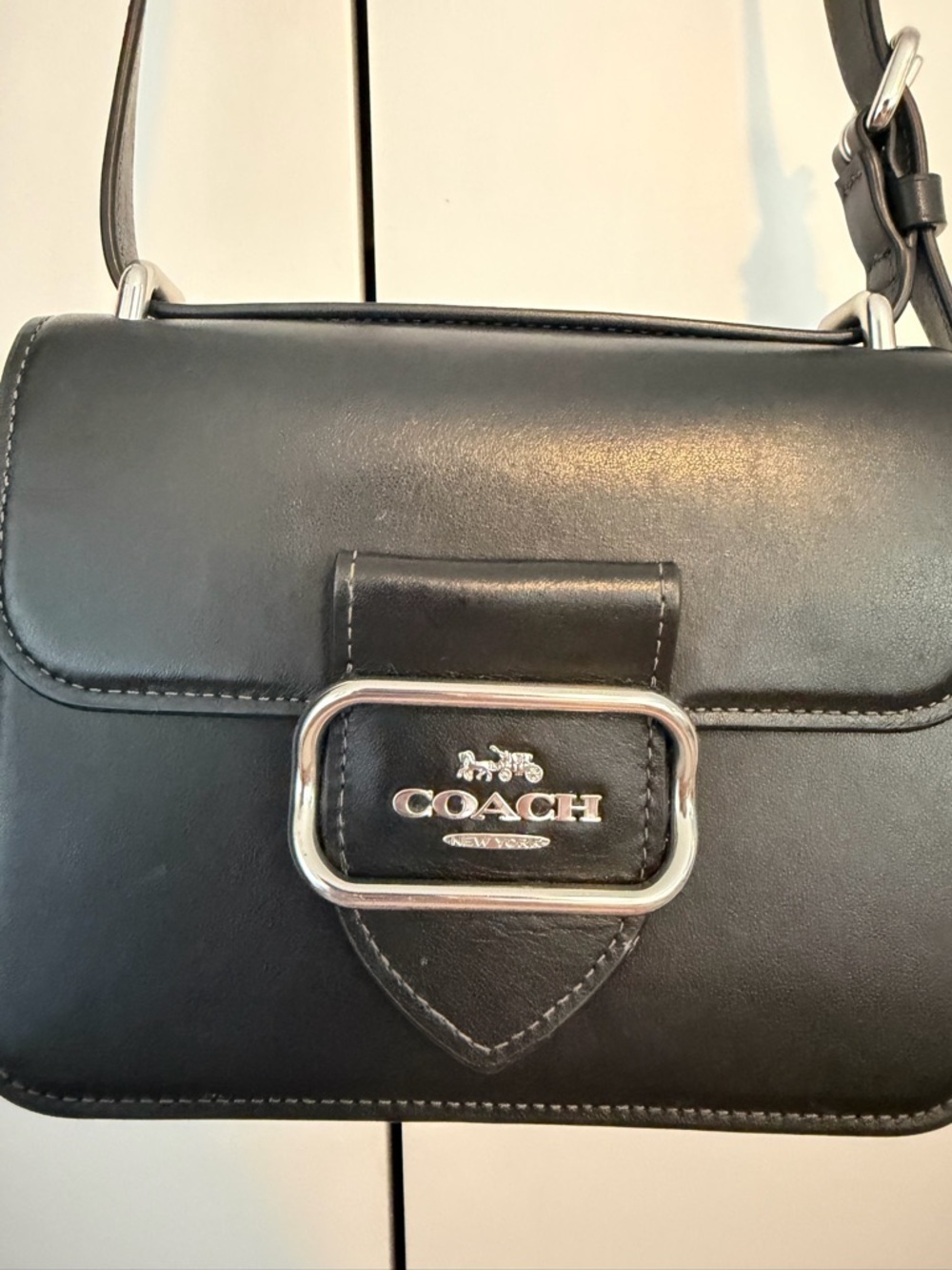 Coach Black Leather Crossbody with Silver Accent Buckle - Picture 3 of 6